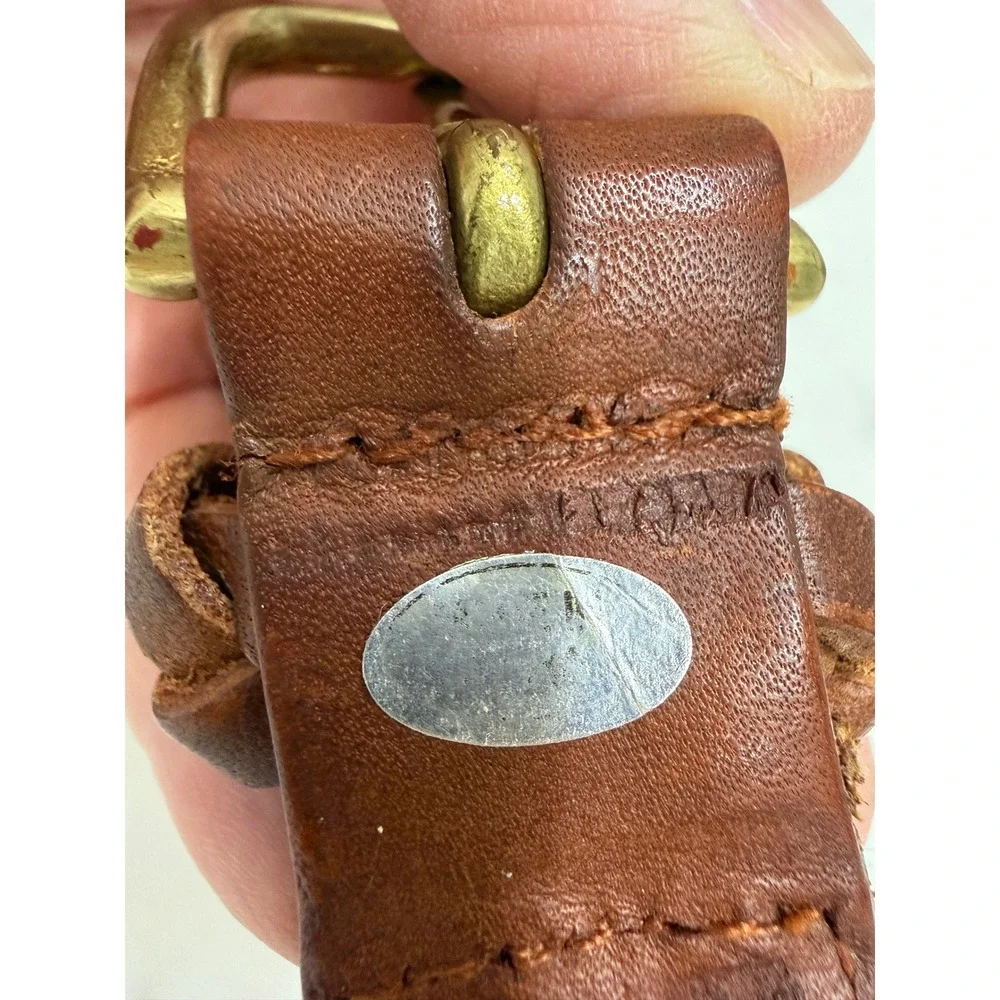 Vintage Braided Leather Belt Brown‎ Brass Buckle Boho Western Y2K Size 42